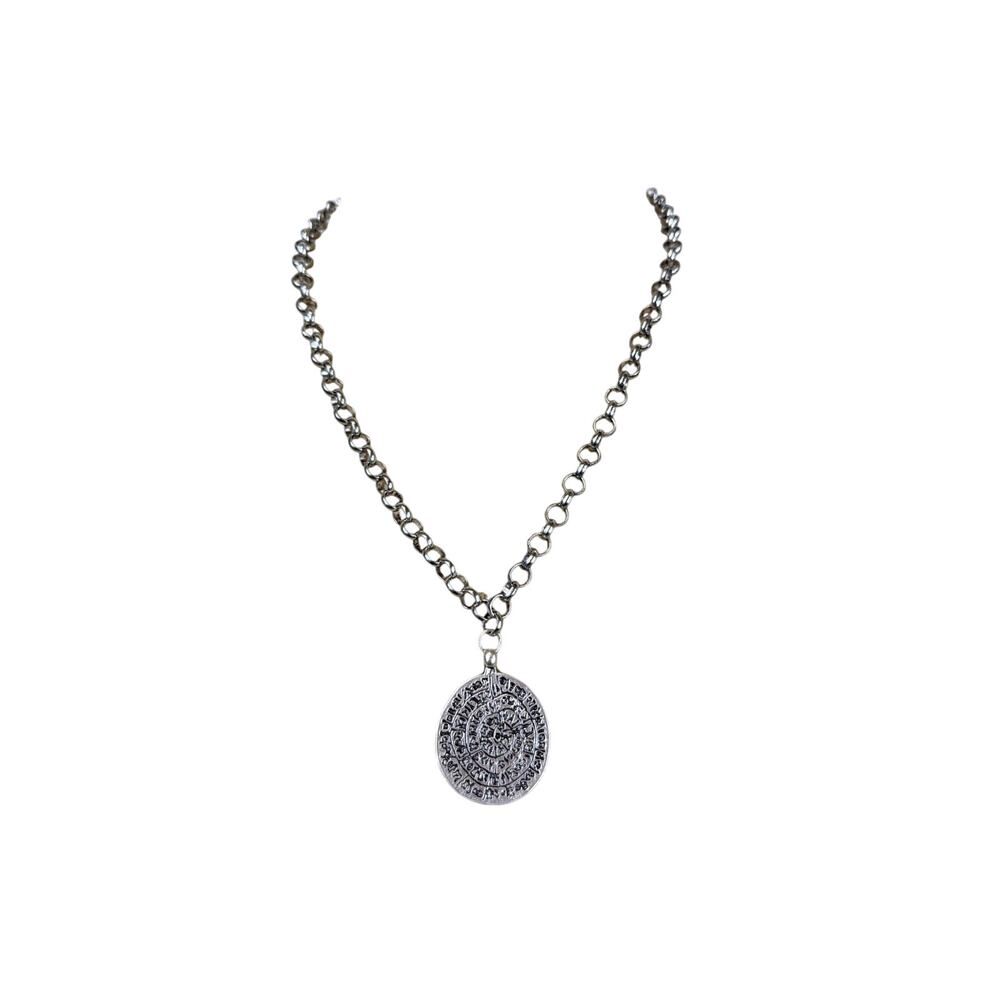 NEW Artisanal Silver Pendant Necklace Boutique Collection Tribal Medallion